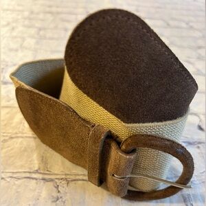 AXCESS BROWN SUEDE WITH COVERED BUCKLE & TAN STRETCH BAND WOMENS BELT SIZE SMALL